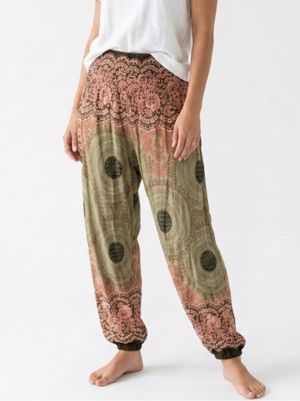 Boho Loose Flowy Harem Buddha Pants Thai Lightweight Mandala Size Medium Large